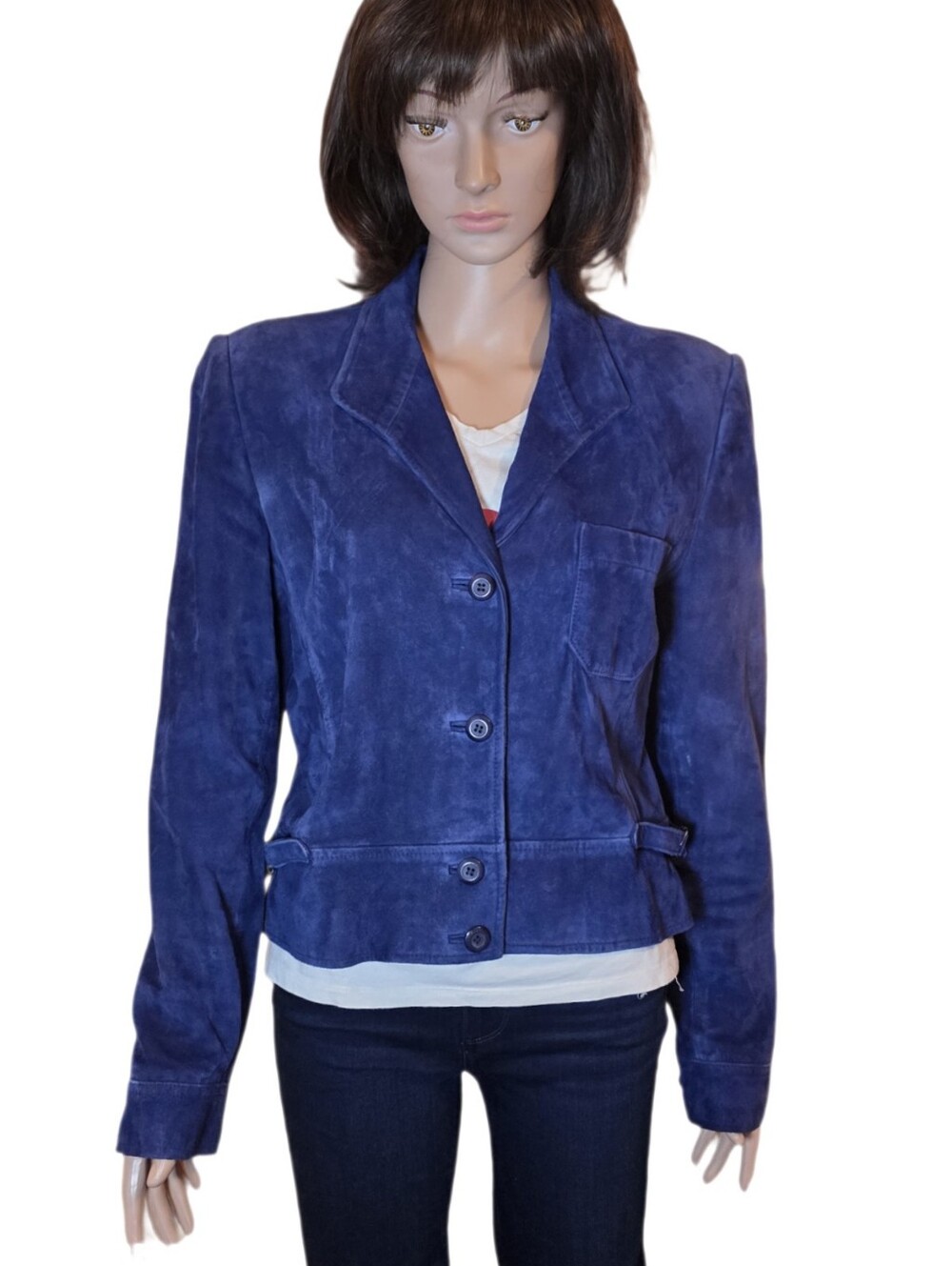 Vintage CARLISLE Cobalt Blue Suede Cropped Jacket Blazer 20" P2P,